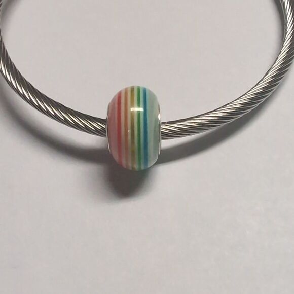 Rainbow Striped Charm for Pandora Style Bracelet - Picture 1 of 4